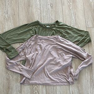 Beyond Long Sleeve Tops - Olive Green and Light Mauve Pink